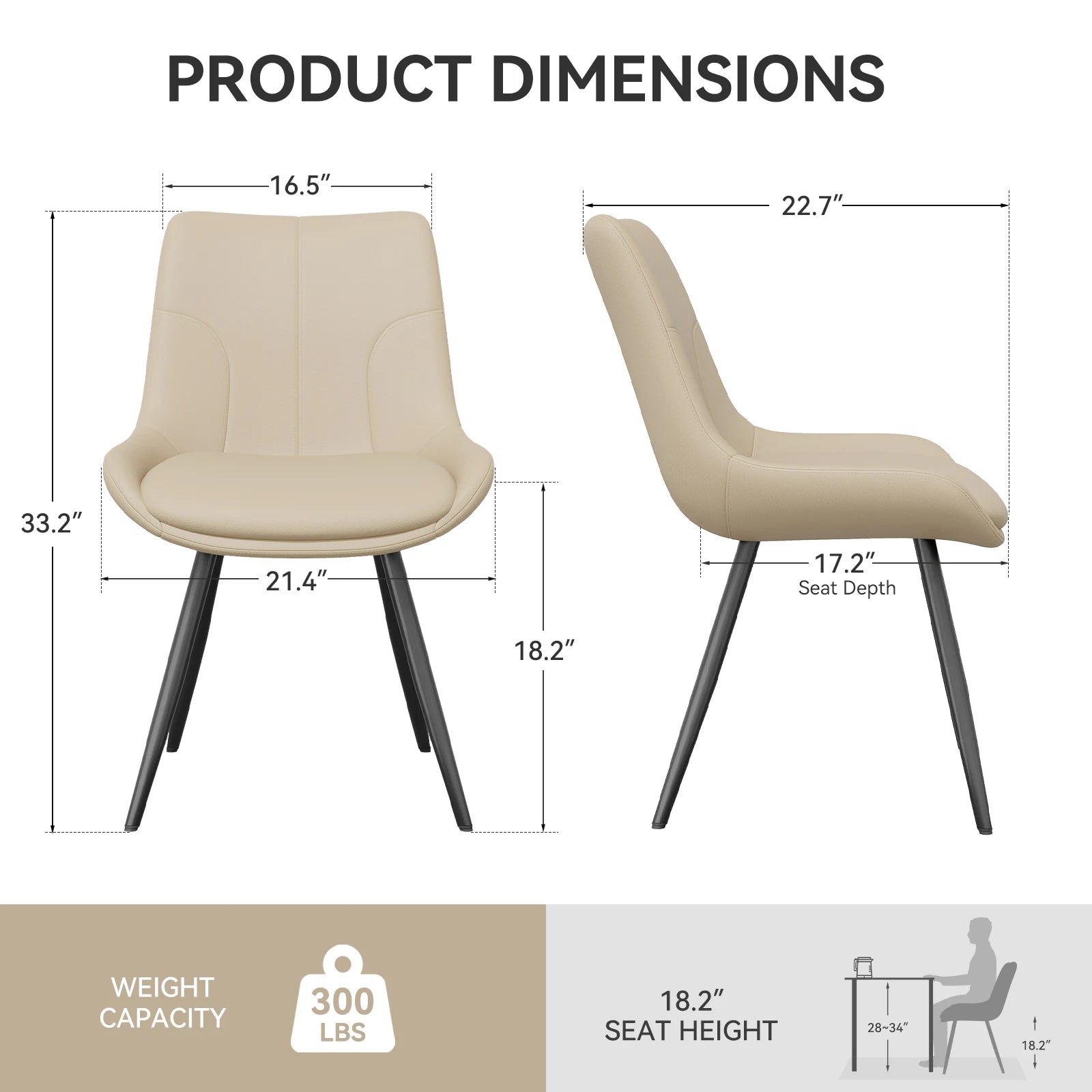 Upholstered Dining Chairs Set of 2 Modern Faux Leather Dining Room Chairs with Thick Cushion