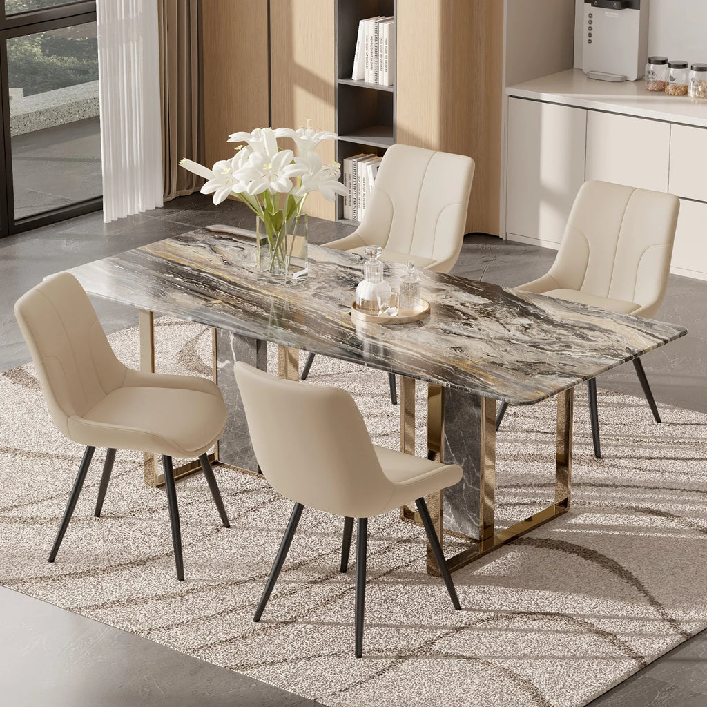 Upholstered Dining Chairs Set of 2 Modern Faux Leather Dining Room Chairs with Thick Cushion