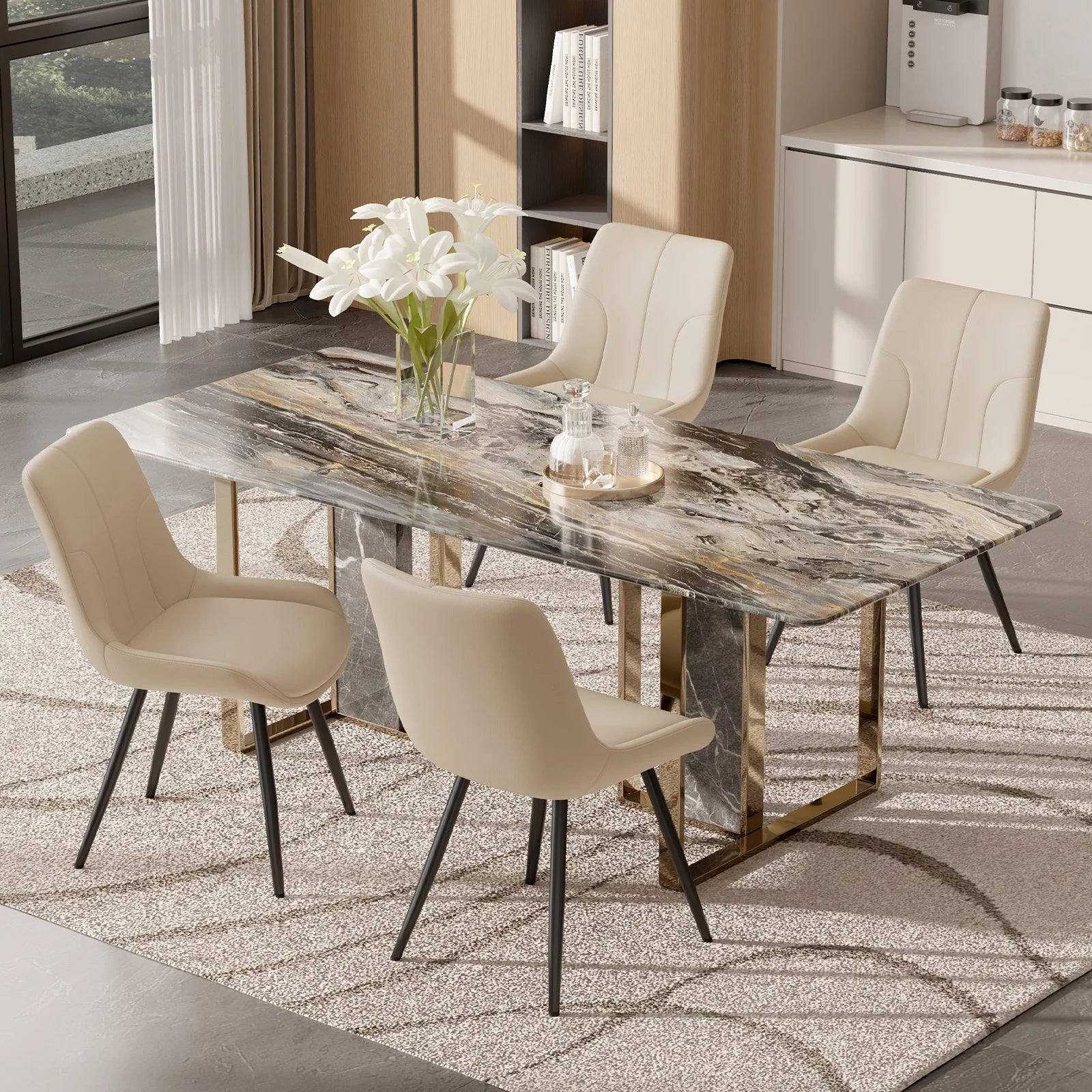 Upholstered Dining Chairs Set of 2 Modern Faux Leather Dining Room Chairs with Thick Cushion