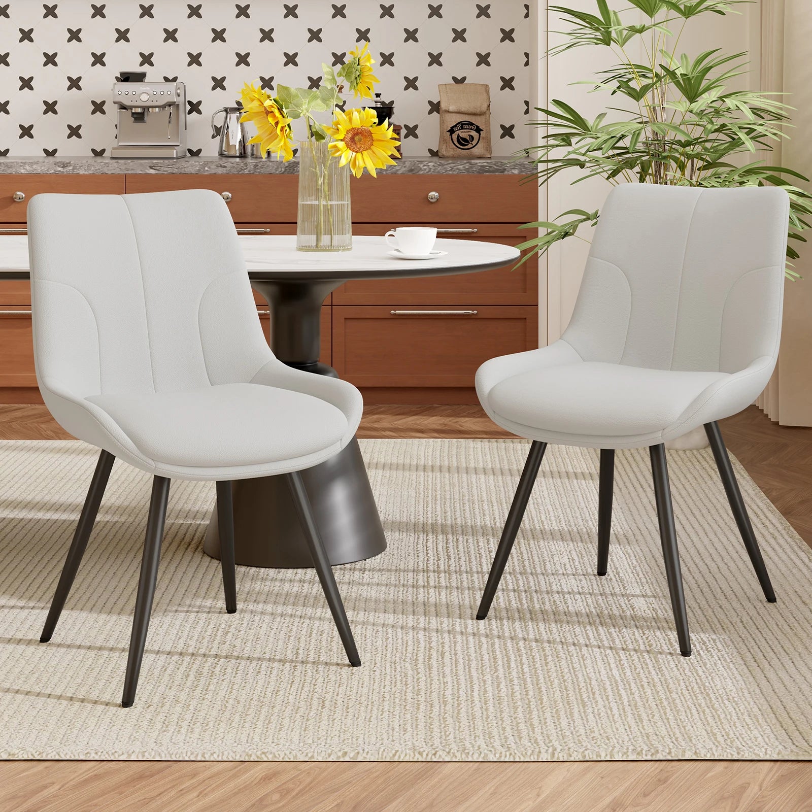 Upholstered Dining Chairs Set of 2 Modern Faux Leather Dining Room Chairs with Thick Cushion