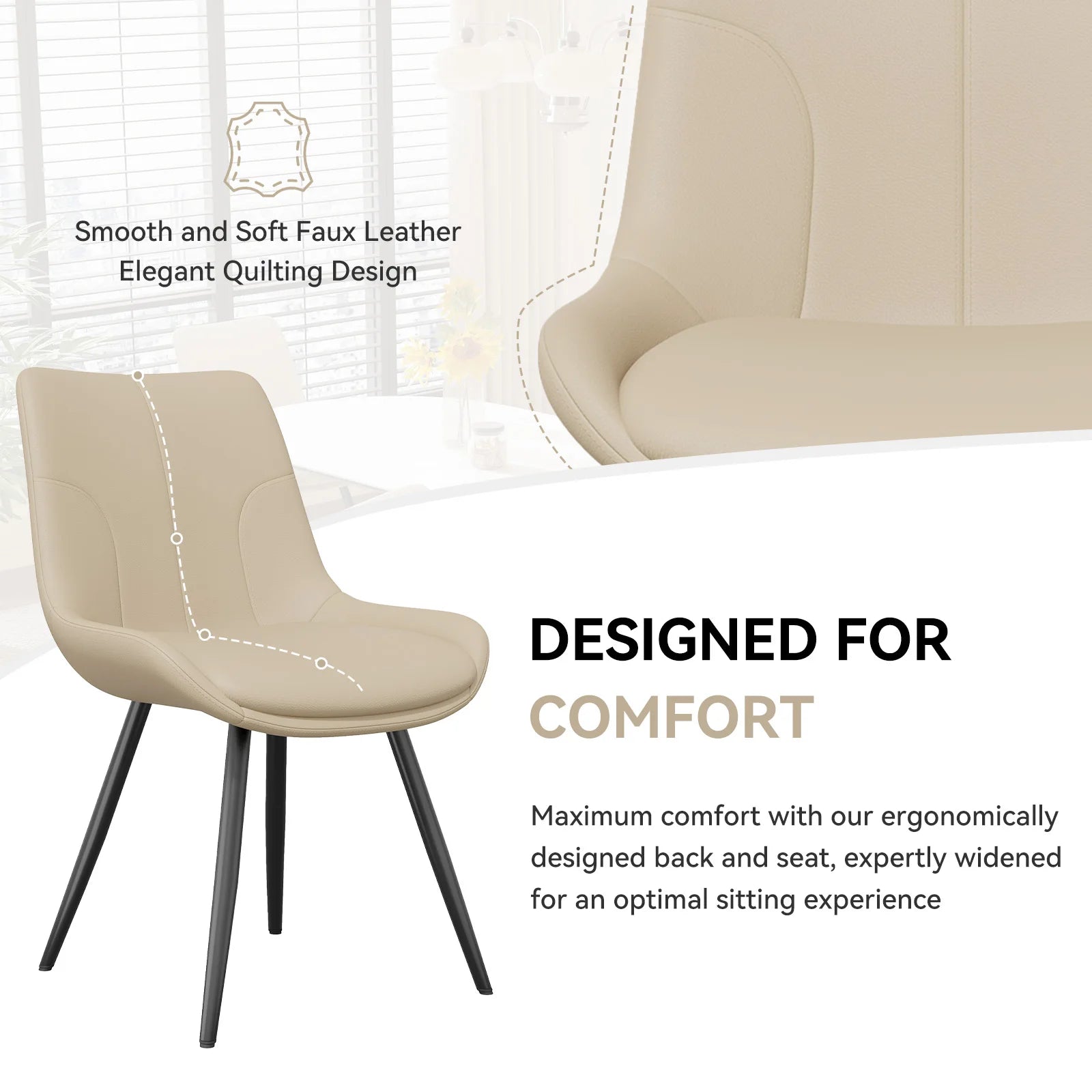 Upholstered Dining Chairs Set of 2 Modern Faux Leather Dining Room Chairs with Thick Cushion