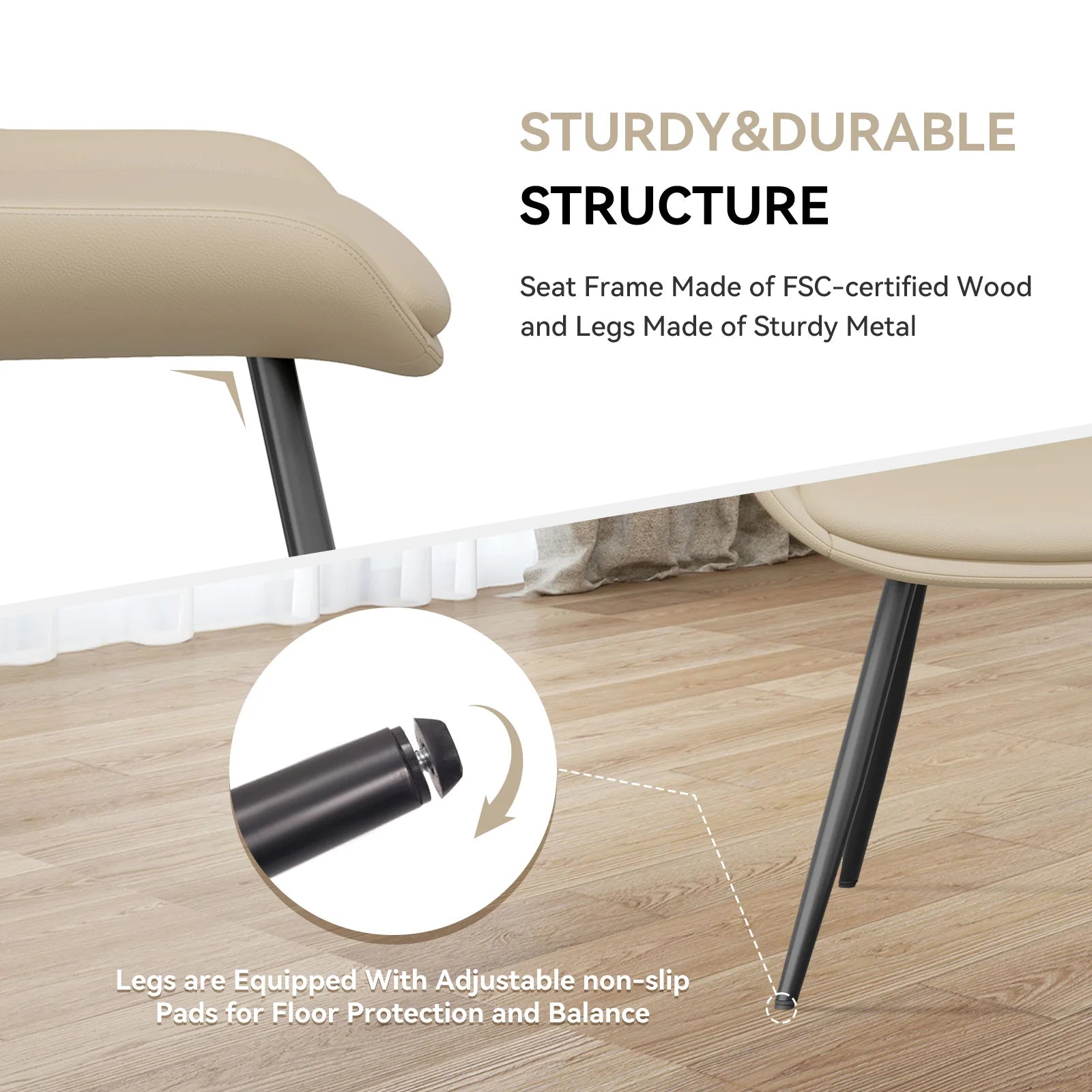 Upholstered Dining Chairs Set of 2 Modern Faux Leather Dining Room Chairs with Thick Cushion