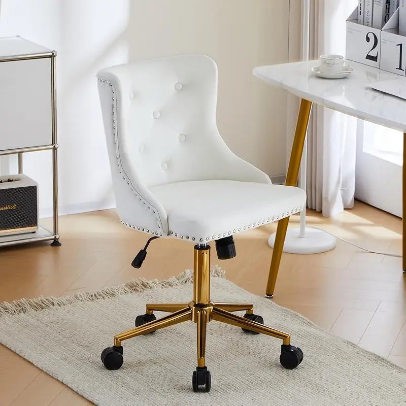 Mauve Purple Armless Home Office Desk Chair with Gold Base/Wheels, Small Cute Vanity/Makeup Chair