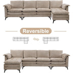129” Oversized L-Shaped Cloud Sectional Sofa, Memory Foam Couch with Reversible Chaise Lounge