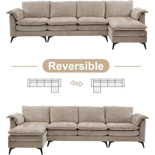 129” Oversized L-Shaped Cloud Sectional Sofa, Memory Foam Couch with Reversible Chaise Lounge