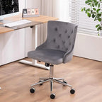 Mauve Purple Armless Home Office Desk Chair with Gold Base/Wheels, Small Cute Vanity/Makeup Chair