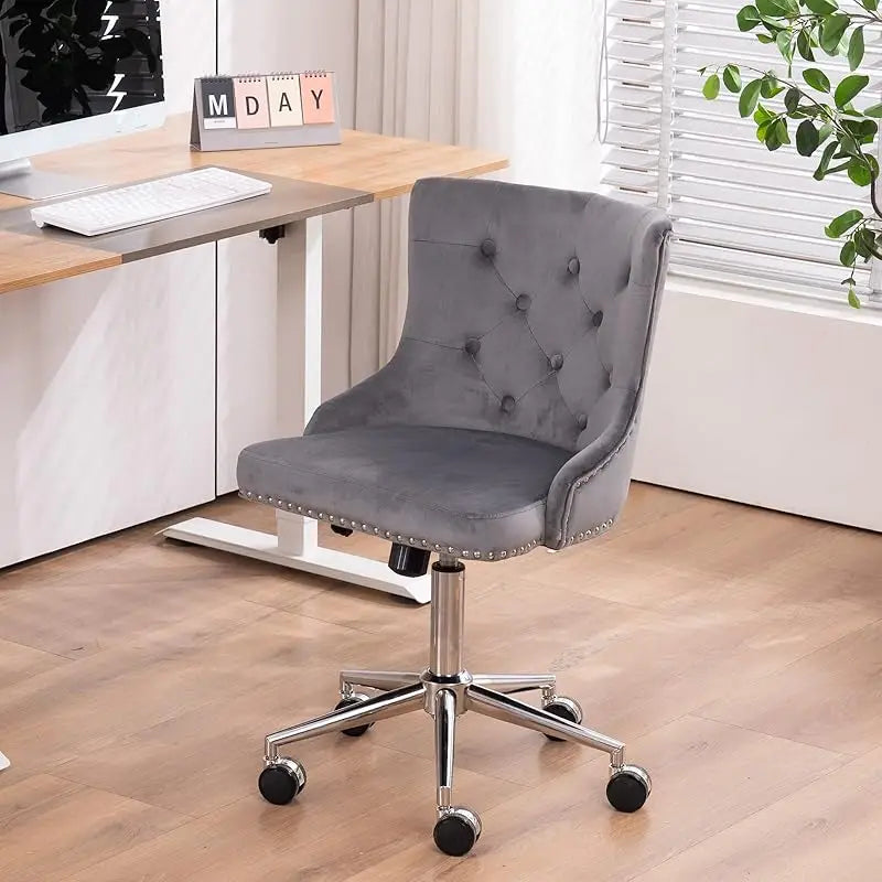 Mauve Purple Armless Home Office Desk Chair with Gold Base/Wheels, Small Cute Vanity/Makeup Chair