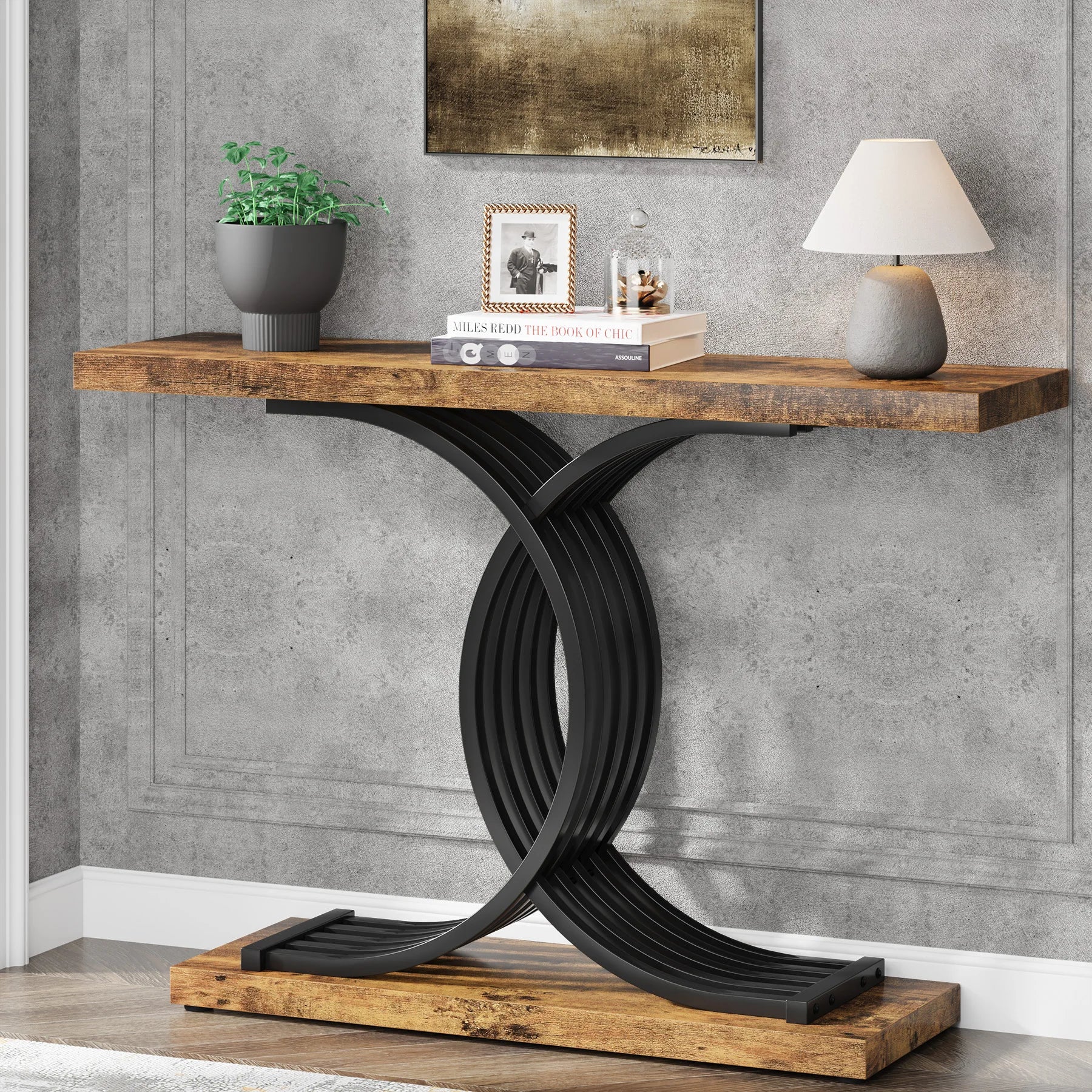 Tribesigns Gold Entryway Table, Modern 39-Inch Console Faux Marble Narrow Wood Sofa with Geometric