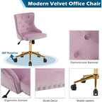 Mauve Purple Armless Home Office Desk Chair with Gold Base/Wheels, Small Cute Vanity/Makeup Chair