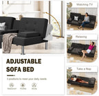 Modern Linen Upholstered Convertible Folding Futon Sofa Bed with Removable Armrests, Metal Legs