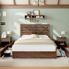 AMERLIFE Queen Size Farmhouse Bed Frame with 4 Drawers, Wooden Storage Bed Frame with Headboard
