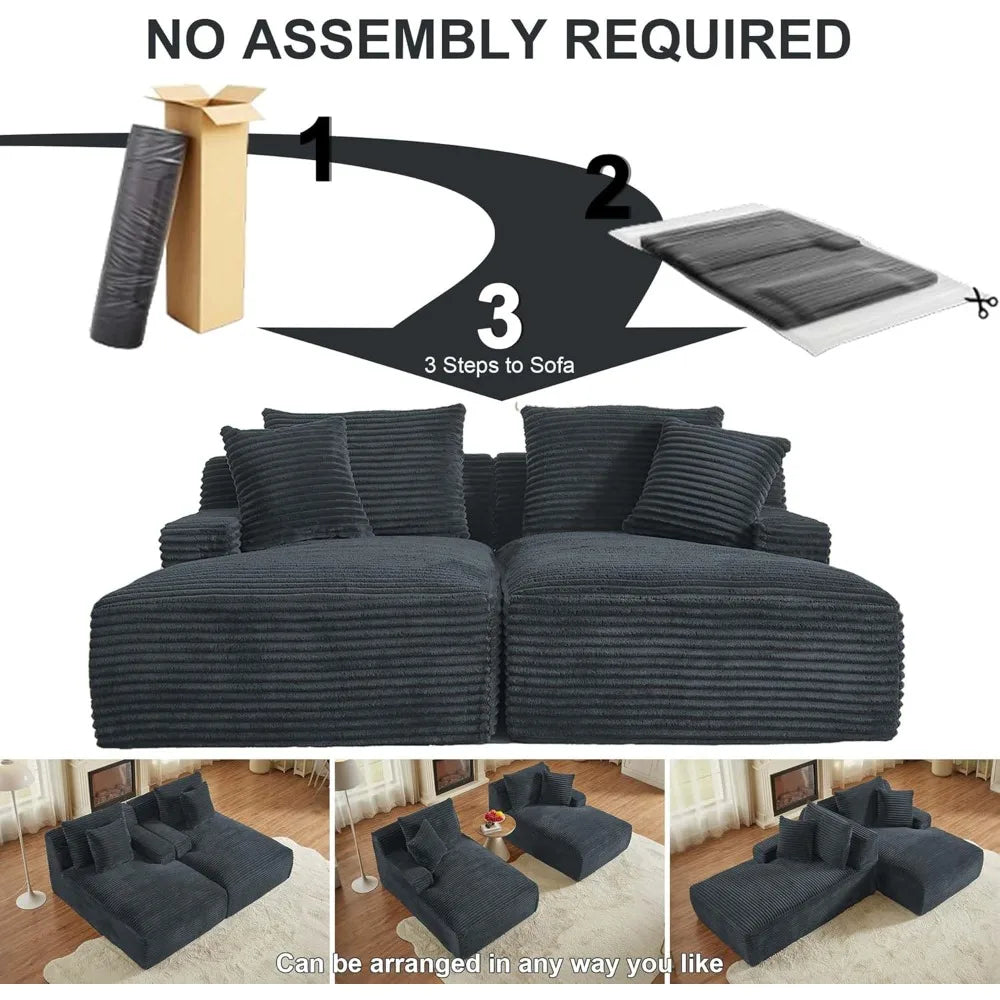 78” Oversized Double Chaise Lounge Indoor, Corduroy Sleeper Sectional Couch, Upholstered Boneless Cloud Sofa