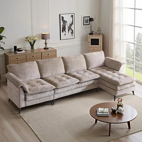 129” Oversized L-Shaped Cloud Sectional Sofa, Memory Foam Couch with Reversible Chaise Lounge