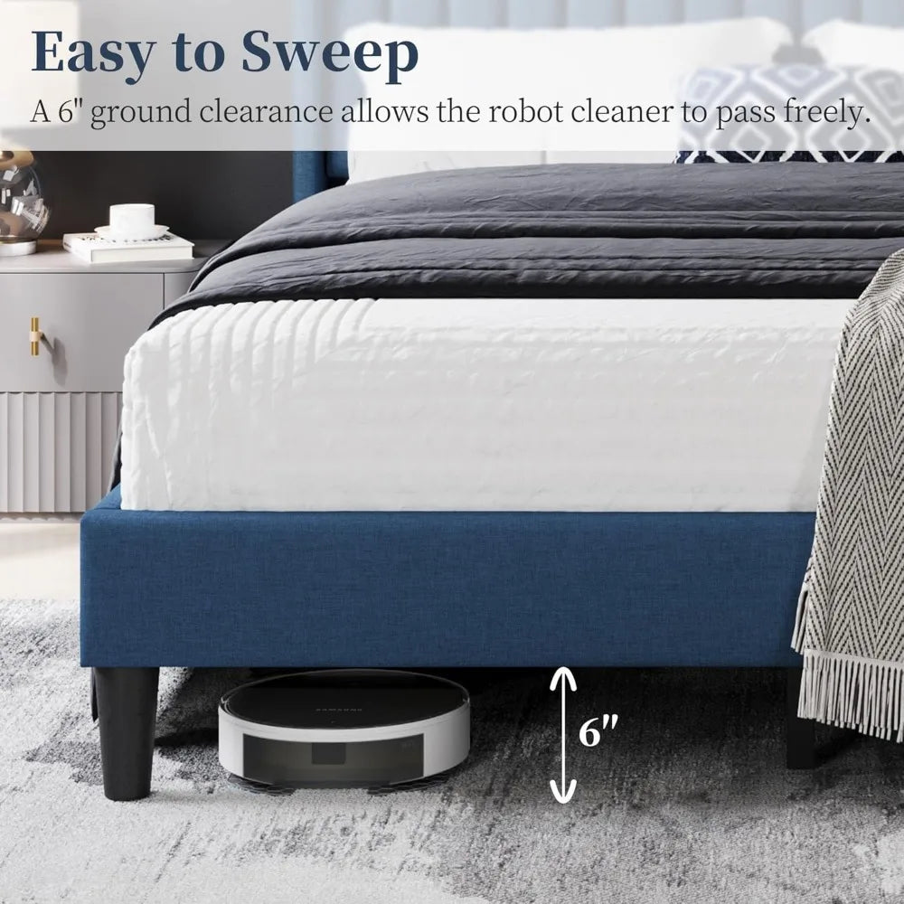 Yaheetech Queen Bed Frame Upholstered Platform Bed with Fabric Headboard, Wing Edge Design/Non-Slip