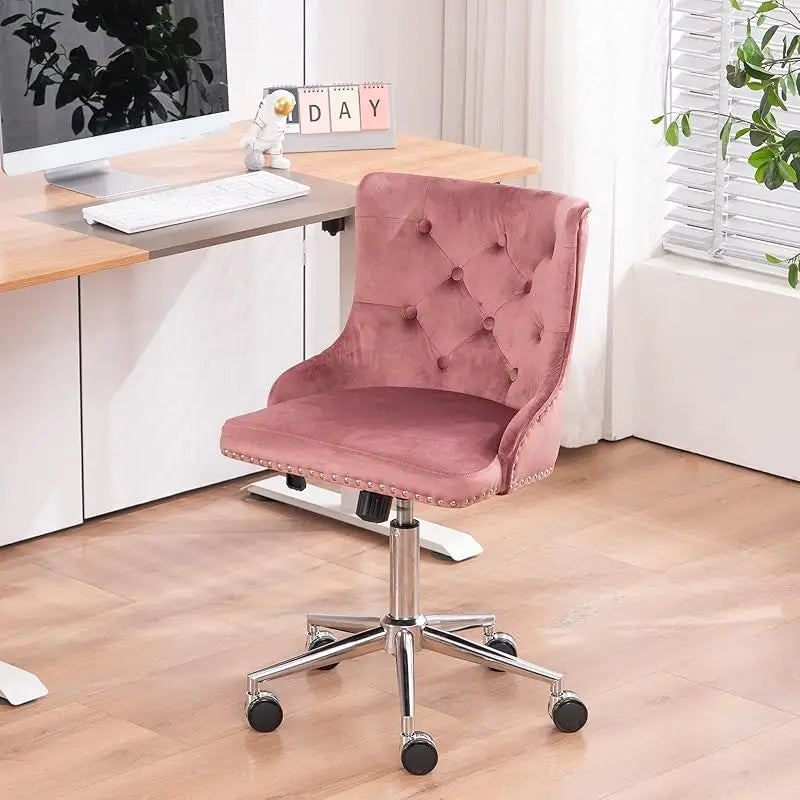 Mauve Purple Armless Home Office Desk Chair with Gold Base/Wheels, Small Cute Vanity/Makeup Chair