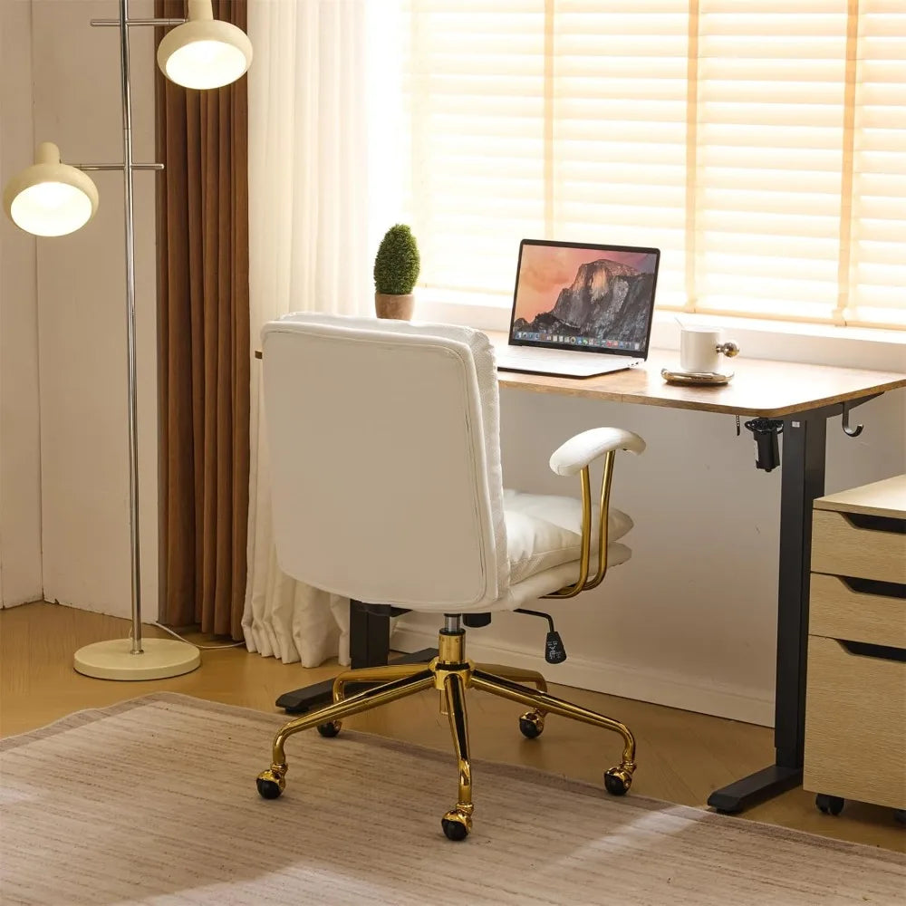 Home Office Desk Chair Comfy with Wheels & Removable Armrests,Gold Base Vanity Chair with Back