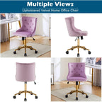 Mauve Purple Armless Home Office Desk Chair with Gold Base/Wheels, Small Cute Vanity/Makeup Chair