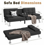 Modern Linen Upholstered Convertible Folding Futon Sofa Bed with Removable Armrests, Metal Legs
