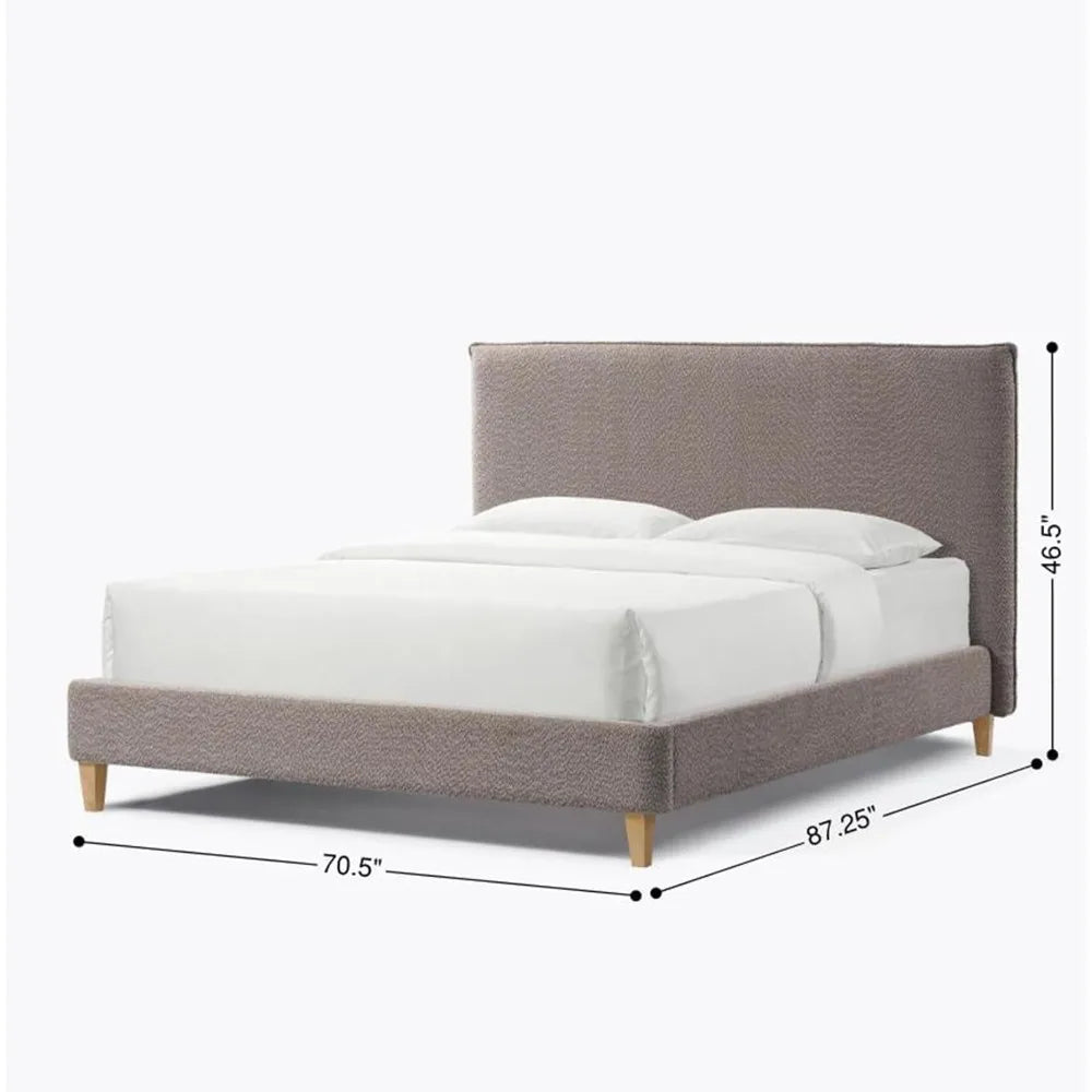 Boucle Upholstered Platform Bed Frame Queen Size with Headboard, Mattress Foundation/Strong Wooden