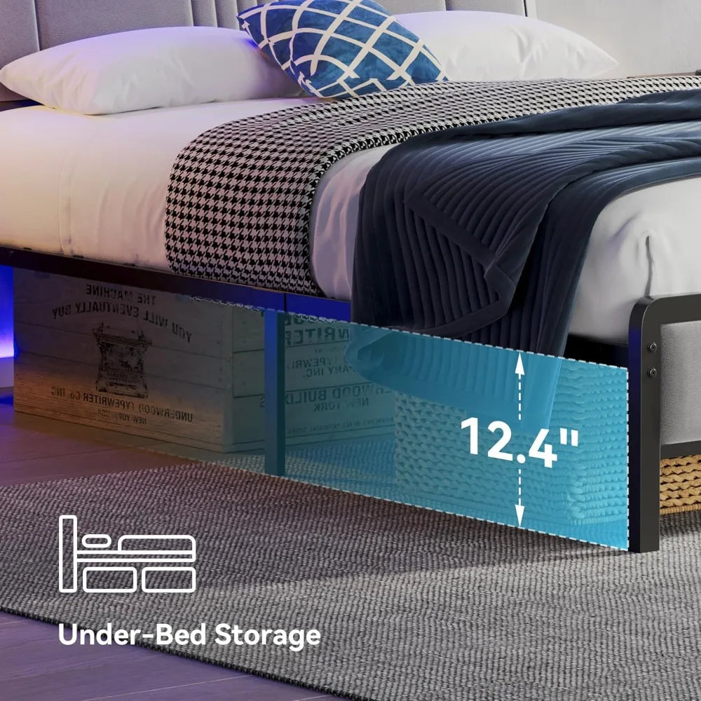 Queen Size Bed Frame with Storage Headboard and Charging Station, Ergonomic Platform Bed Frame