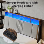 Queen Size Bed Frame with Storage Headboard and Charging Station, Ergonomic Platform Bed Frame