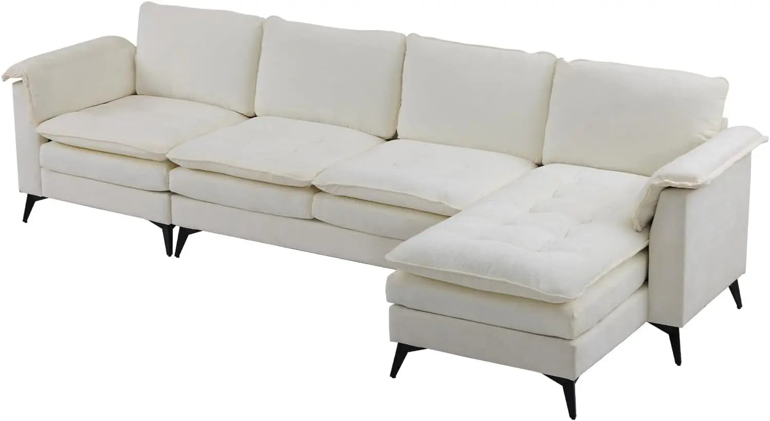 129” Oversized L-Shaped Cloud Sectional Sofa, Memory Foam Couch with Reversible Chaise Lounge