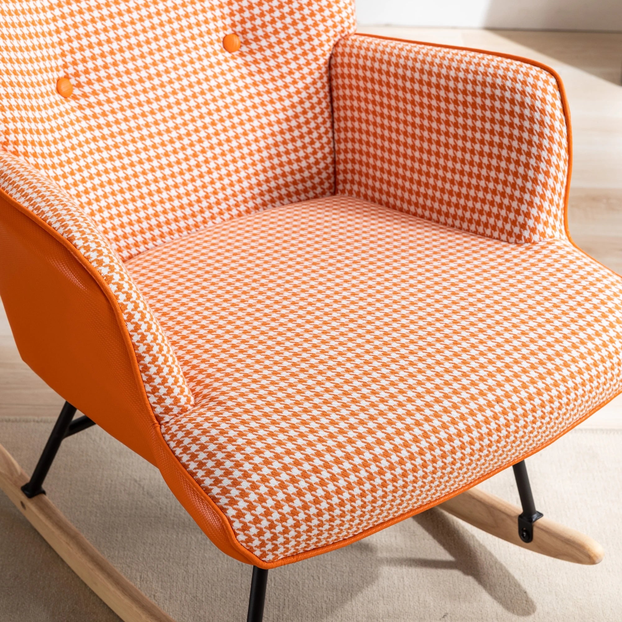 35.5” Nursery Rocking Chair Cotton Linen Upholstered Glider Chair With High Backrest Armchair