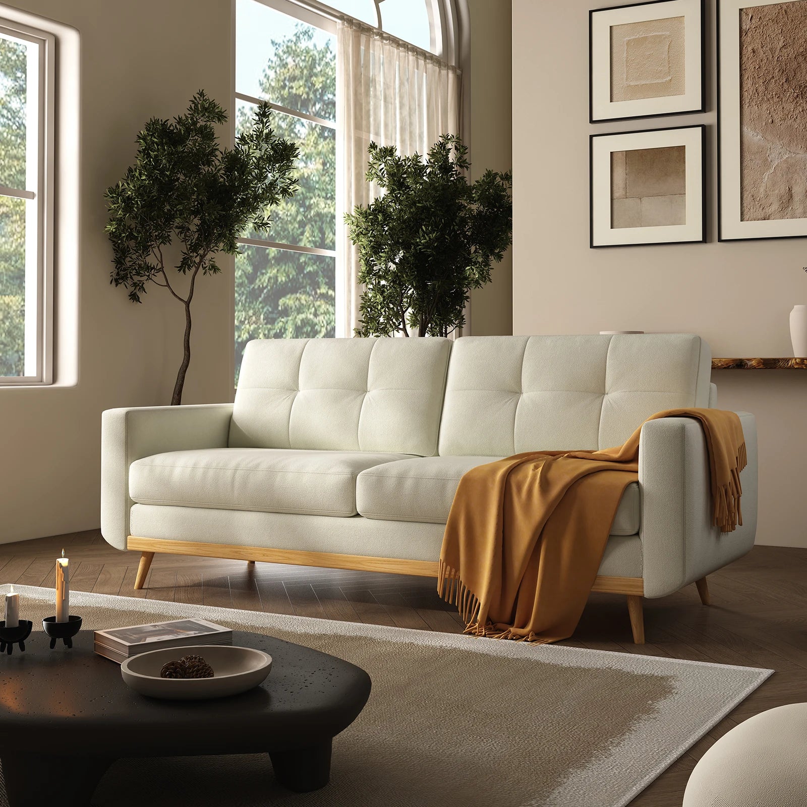 67.7-inch Mid-Century Modern Loveseat Sofa with Wooden Legs  for Living Room, Bedroom, or Office