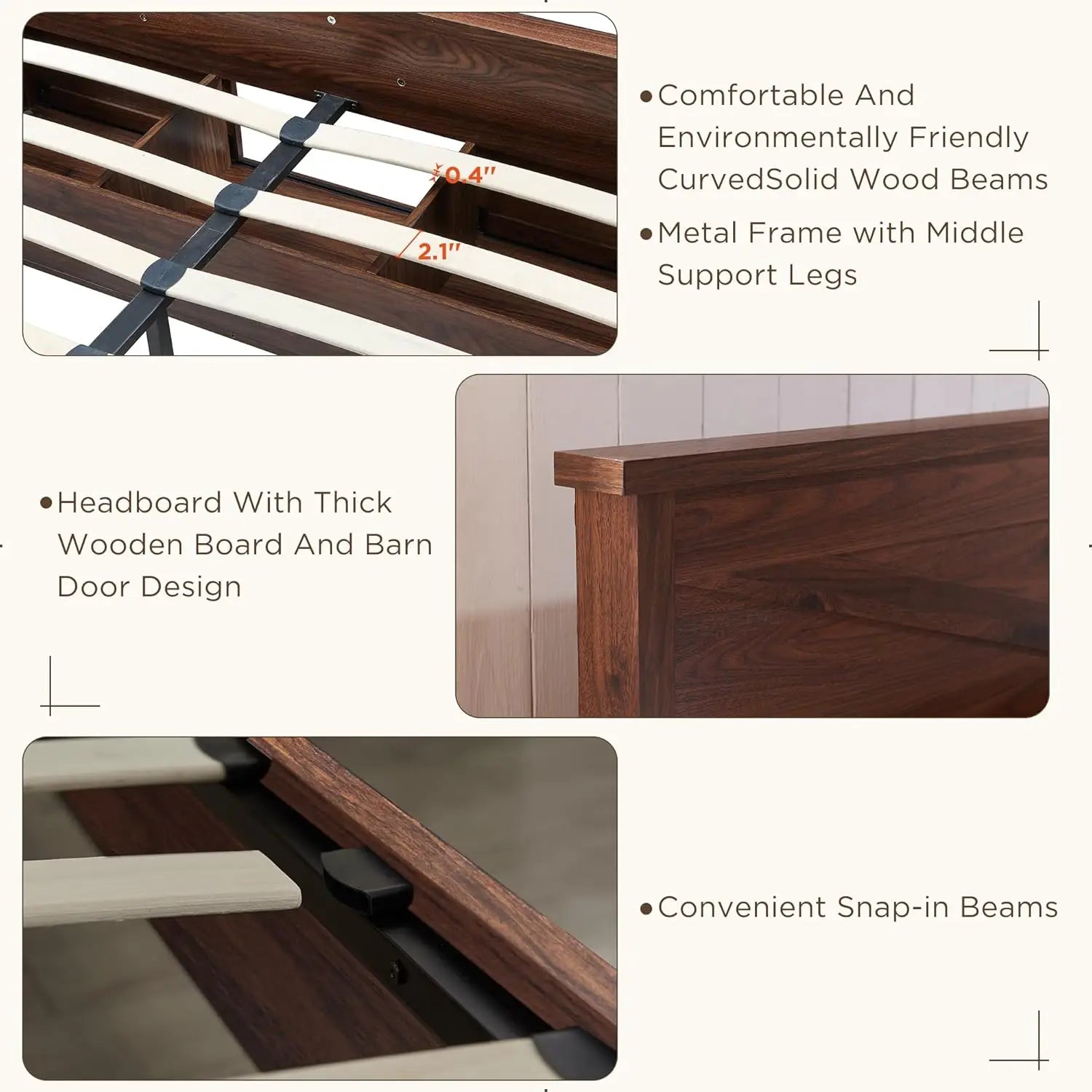 King Farmhouse Wood Bed Frame with Sliding Barn Door Storage Cabinets, Solid Wood Slats Support