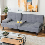 Modern Linen Upholstered Convertible Folding Futon Sofa Bed with Removable Armrests, Metal Legs