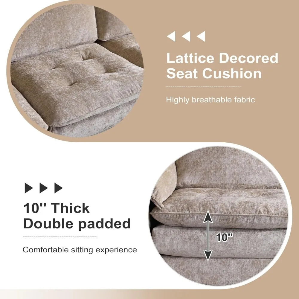 129” Oversized L-Shaped Cloud Sectional Sofa, Memory Foam Couch with Reversible Chaise Lounge