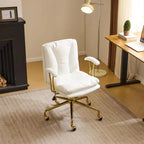 Home Office Desk Chair Comfy with Wheels & Removable Armrests,Gold Base Vanity Chair with Back