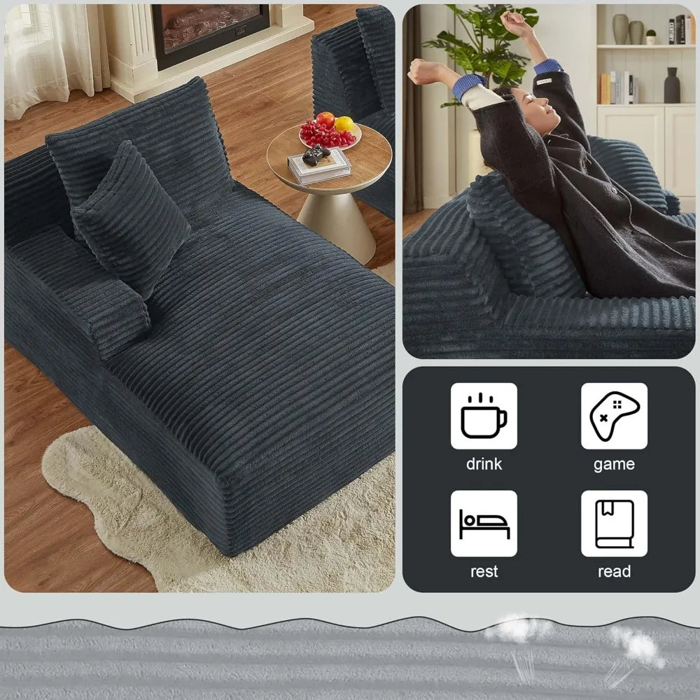 78” Oversized Double Chaise Lounge Indoor, Corduroy Sleeper Sectional Couch, Upholstered Boneless Cloud Sofa