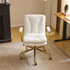 Home Office Desk Chair Comfy with Wheels & Removable Armrests,Gold Base Vanity Chair with Back