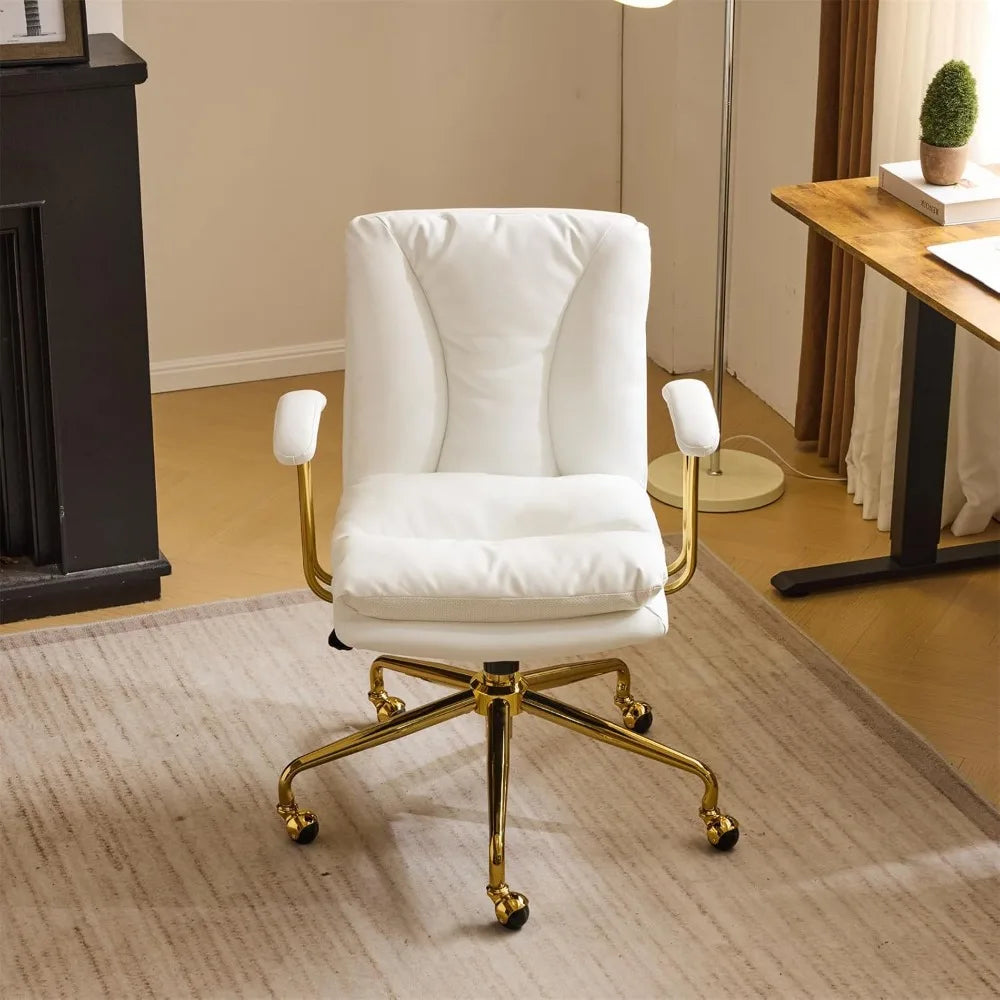 Home Office Desk Chair Comfy with Wheels & Removable Armrests,Gold Base Vanity Chair with Back