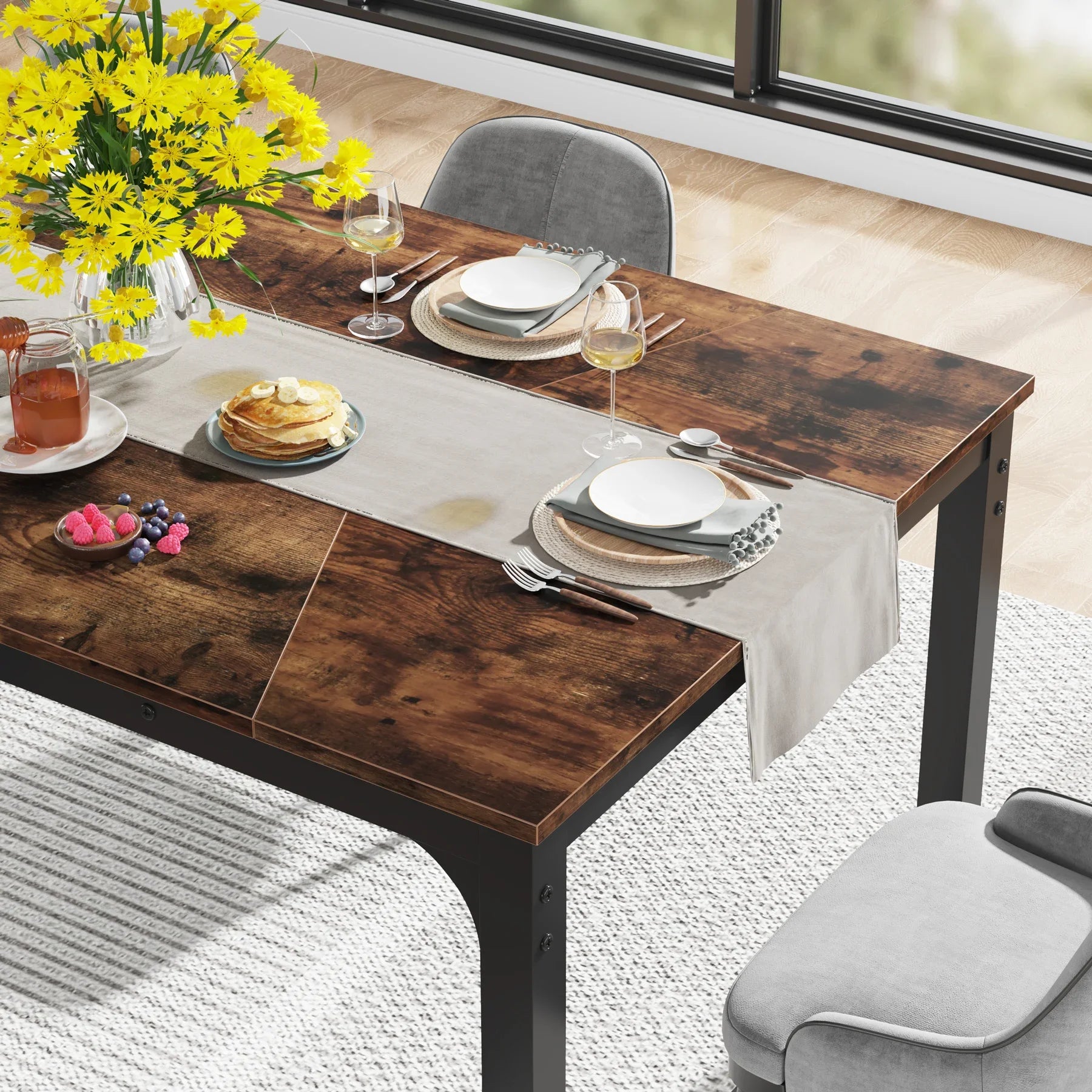 Tribesigns Kitchen Modern Industrial Dining Table for 6-8 Person with Metal Frame