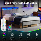 Queen Size Bed Frame with Storage Headboard and Charging Station, Ergonomic Platform Bed Frame