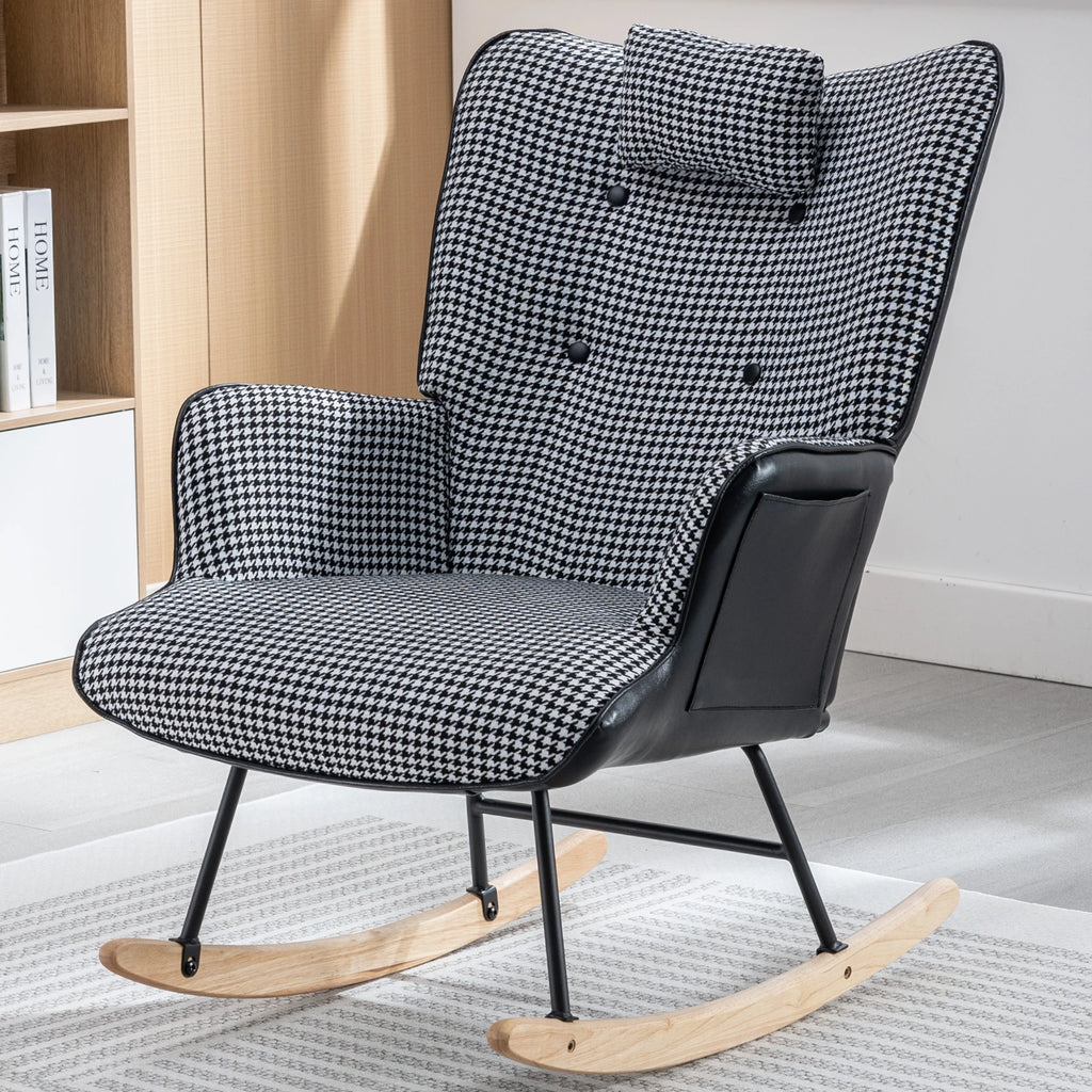 35.5” Nursery Rocking Chair Cotton Linen Upholstered Glider Chair With High Backrest Armchair