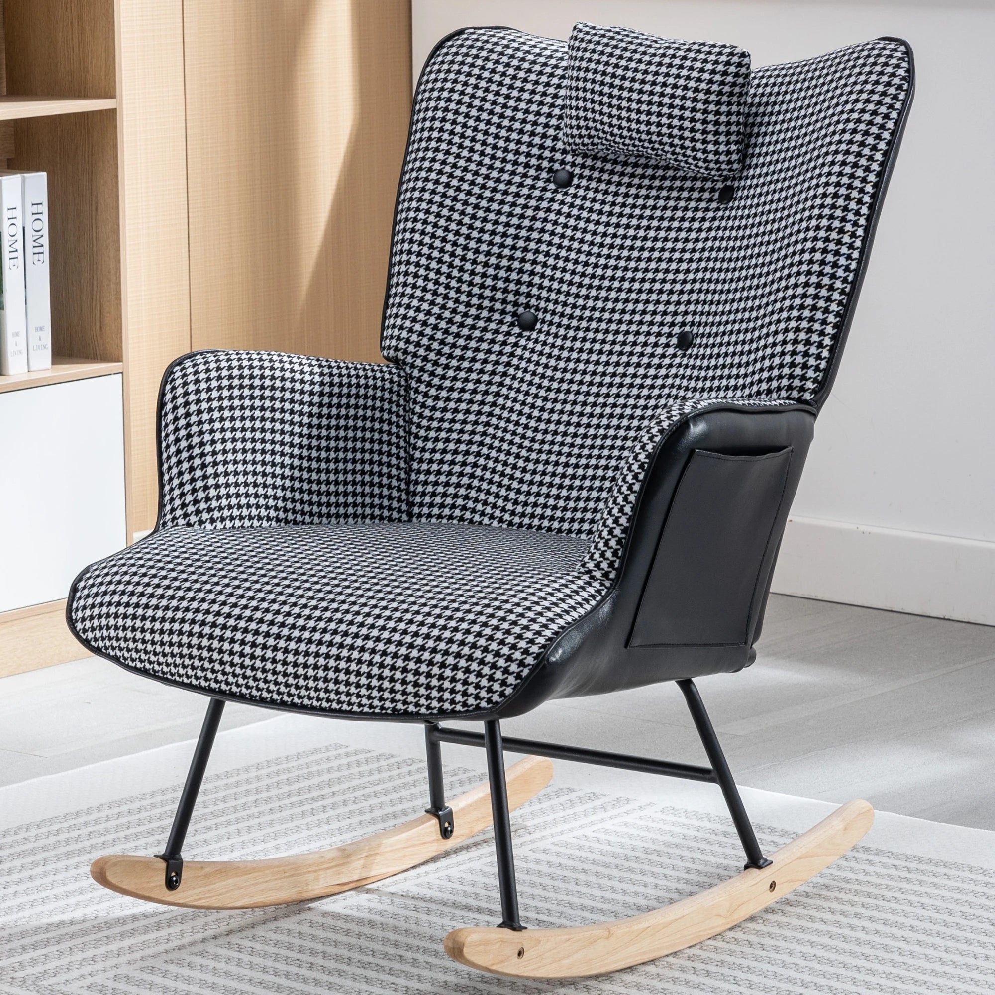 35.5” Nursery Rocking Chair Cotton Linen Upholstered Glider Chair With High Backrest Armchair