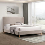 Boucle Upholstered Platform Bed Frame Queen Size with Headboard, Mattress Foundation/Strong Wooden