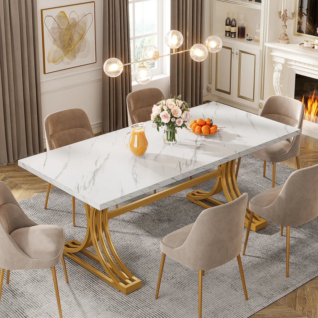 Tribesigns 63-Inch Rectangular Dining Table for 4 to 6, Modern Kitchen Table with Faux Marble Table