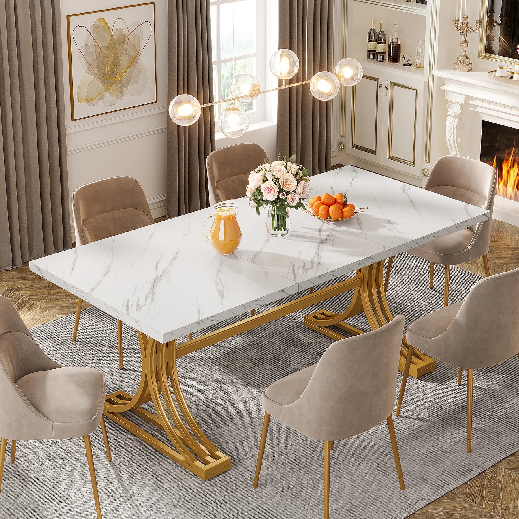 Tribesigns 63-Inch Rectangular Dining Table for 4 to 6, Modern Kitchen Table with Faux Marble Table