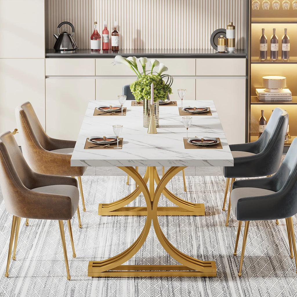 Tribesigns 63-Inch Rectangular Dining Table for 4 to 6, Modern Kitchen Table with Faux Marble Table
