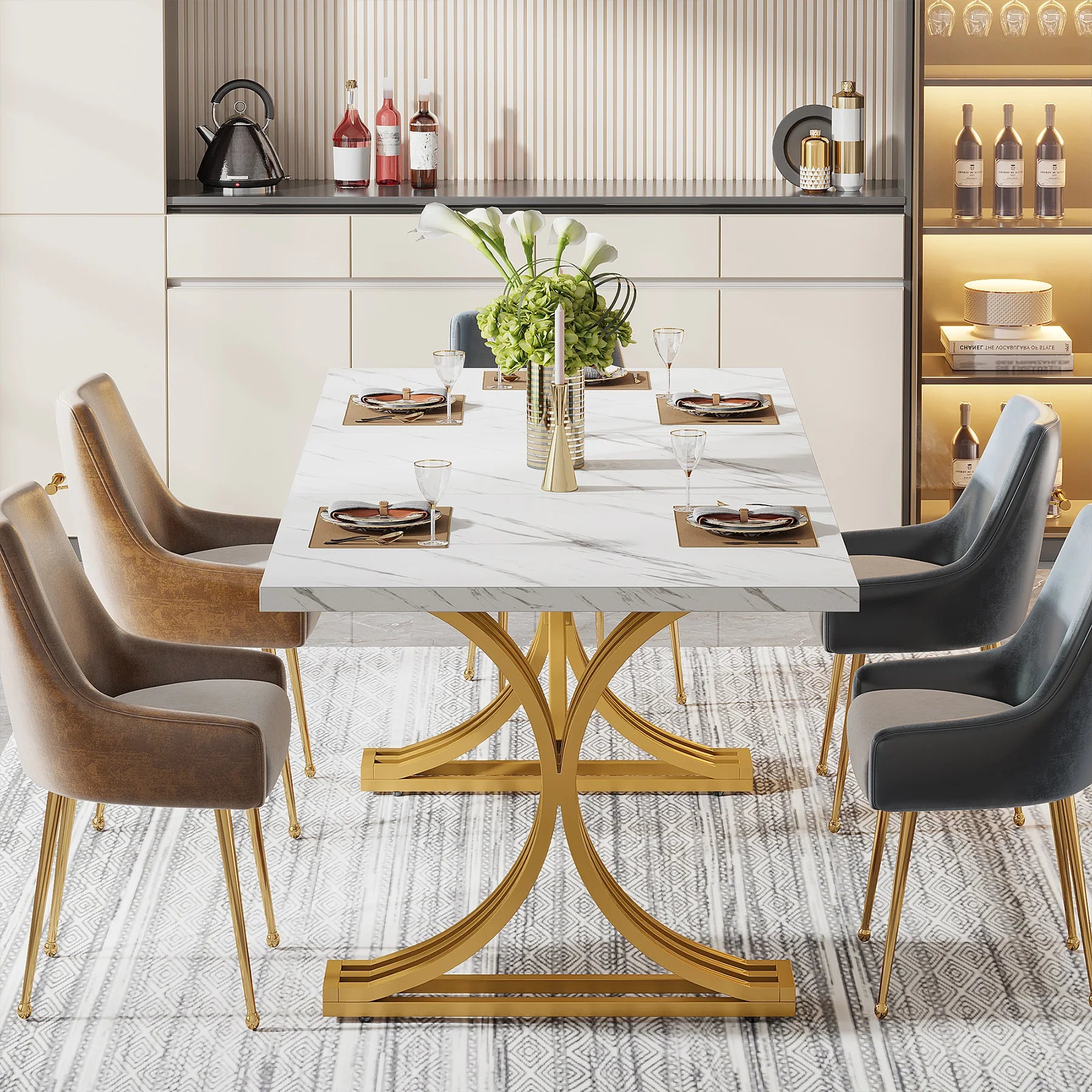 Tribesigns 63-Inch Rectangular Dining Table for 4 to 6, Modern Kitchen Table with Faux Marble Table