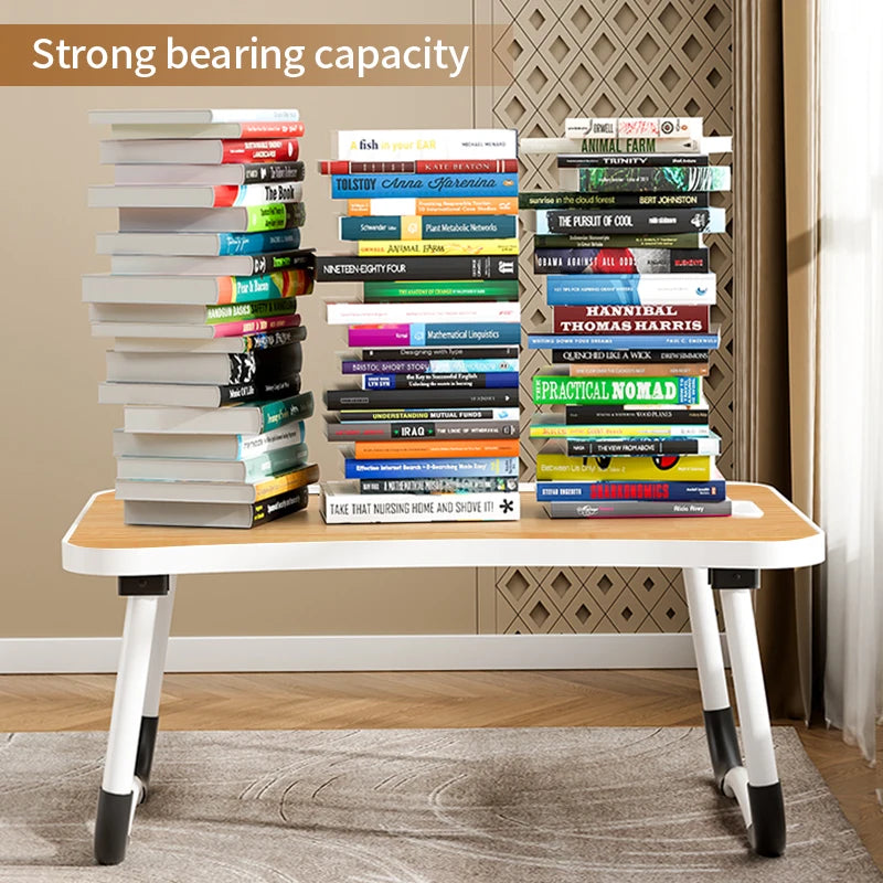 Portable Laptop Desk with USB Light, Small Fan, Cup Holder, Tablet Slot, and Lifting Handle - Foldable