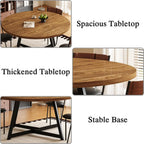 59 INCH Round Dining Table for 4-8, Wood Round Dinner Tables with Industrial Support, Kitchen Table