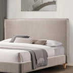 Boucle Upholstered Platform Bed Frame Queen Size with Headboard, Mattress Foundation/Strong Wooden