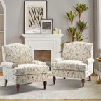 Chair with Solid Legs & Removable Cushion, Floral Comfy Upholstered Armchair, Leisure Single Sofa Chair