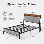 Queen Size Bed Frame with Storage Headboard and Charging Station, Ergonomic Platform Bed Frame