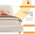 King Size Teddy Fleece Thick Fabric Upholstered Platform Bed with Curved Shaped Headboard, Wood Bed Frame